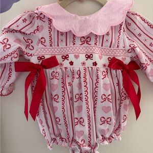 Pink & Red Bow Heart Bubble Romper